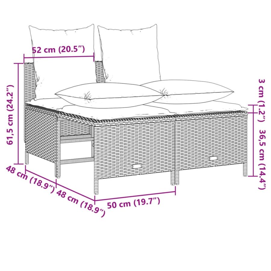 4-delige Loungeset met kussens poly rattan grijs - Afbeelding 7