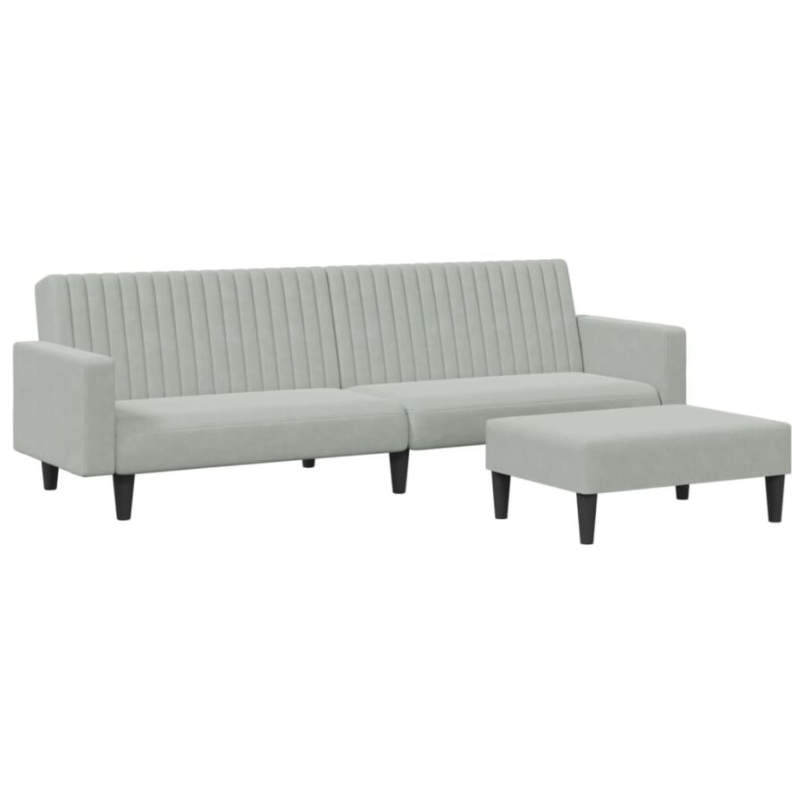 2-delige Loungeset fluweel lichtgrijs - Afbeelding 2