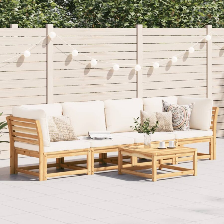 4-delige Loungeset met kussens massief acaciahout - Afbeelding 3