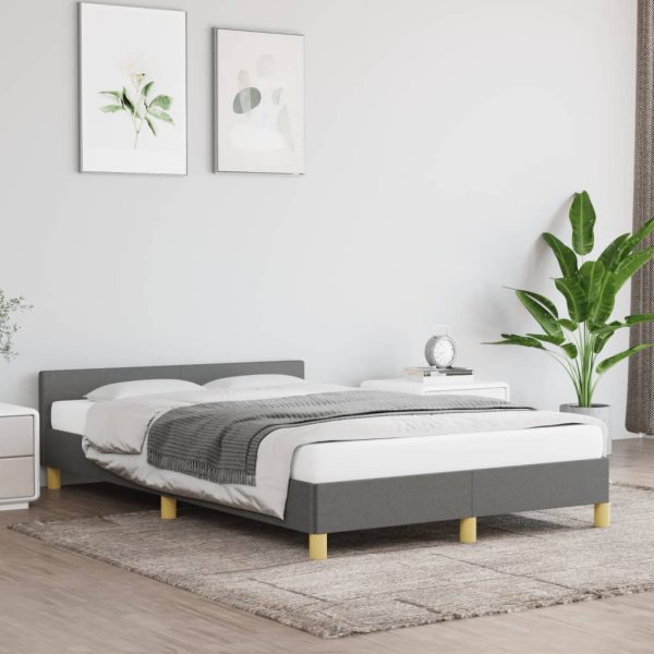 Bedframe met hoofdbord stof donkergrijs 120x190 cm