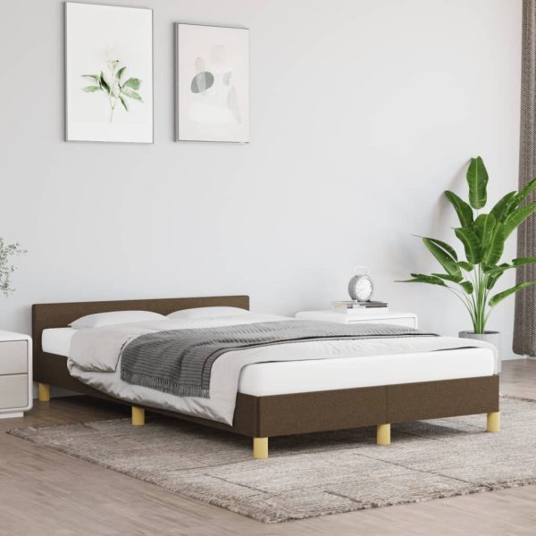 Bedframe met hoofdbord stof donkerbruin 120x190 cm