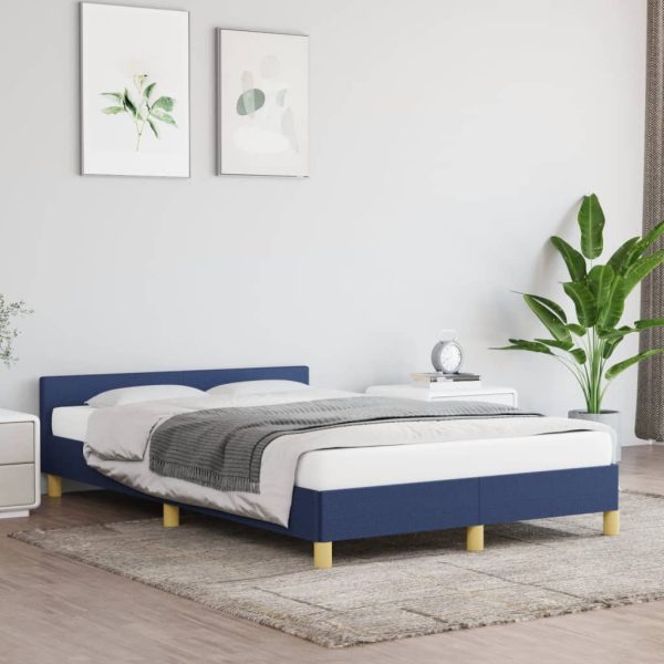 Bedframe met hoofdbord stof blauw 120x190 cm