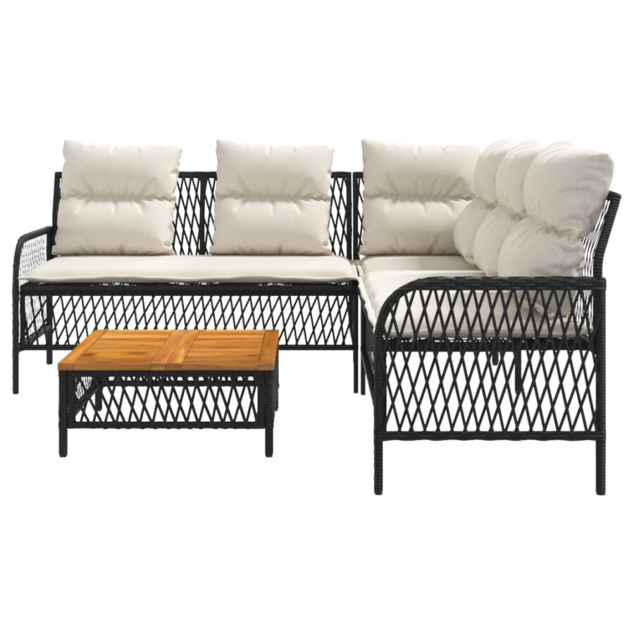2-delige Loungeset met kussens poly rattan zwart - Afbeelding 5
