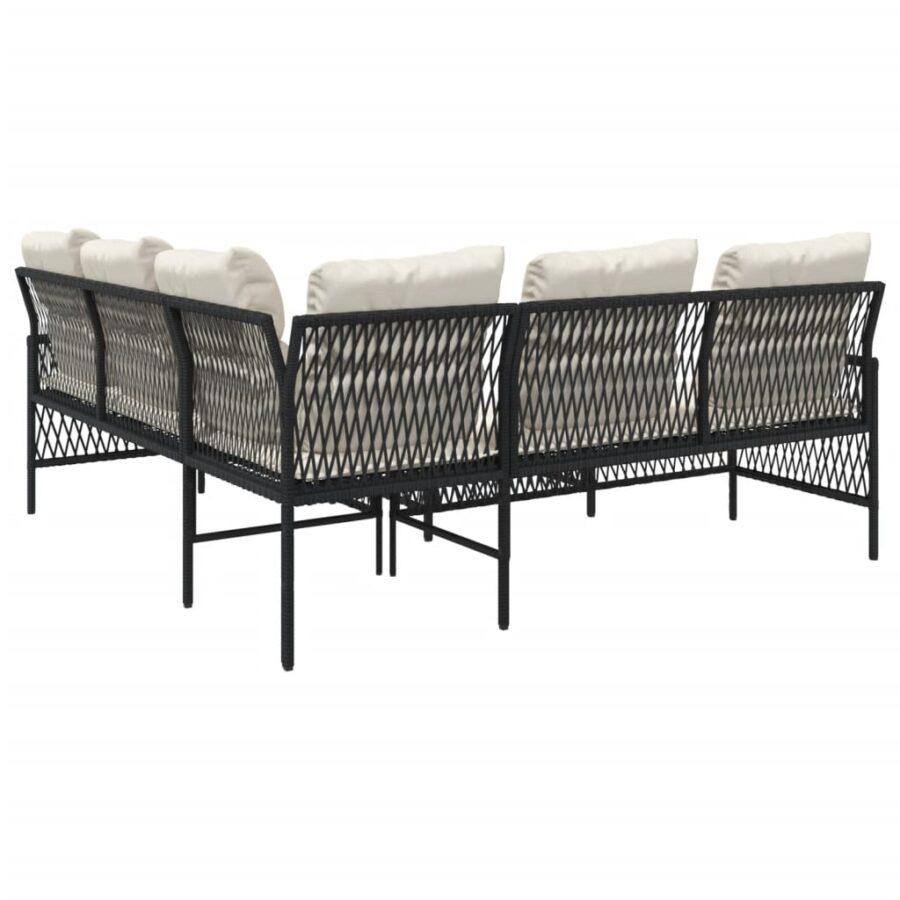 2-delige Loungeset met kussens poly rattan zwart - Afbeelding 7