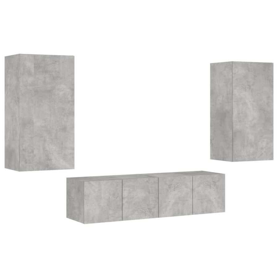 4-delige Tv-wandmeubelset met LED bewerkt hout betongrijs - Afbeelding 3