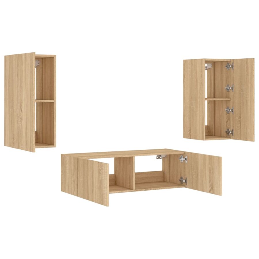3-delige Tv-wandmeubelset met LED-verlichting sonoma eikenkleur - Afbeelding 6