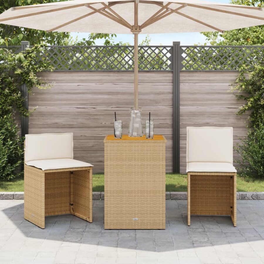 3-delige Bistroset met kussens poly rattan beige - Afbeelding 3