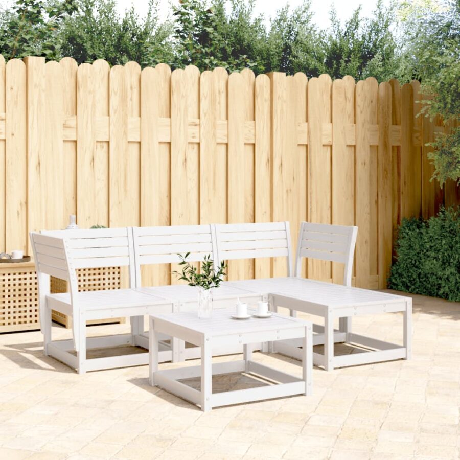 4-delige Loungeset massief grenenhout wit