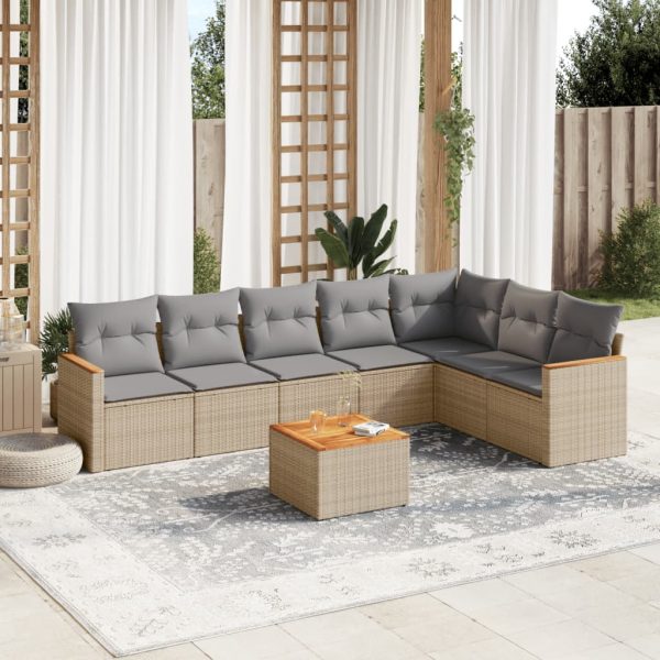 8-delige Loungeset met kussens poly rattan gemengd beige