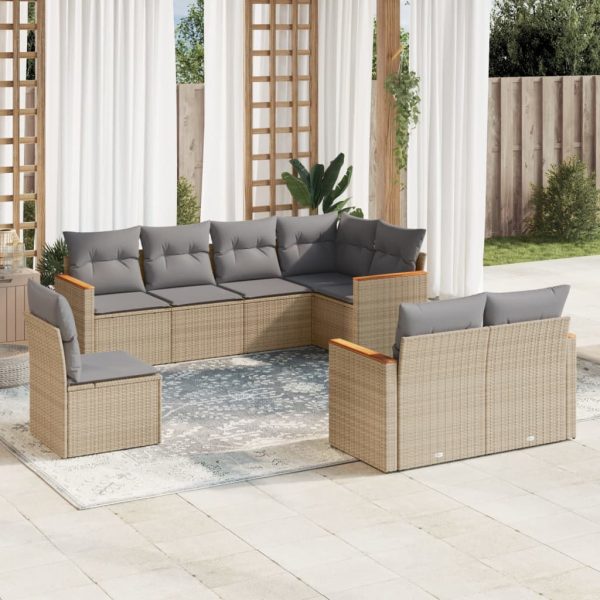 8-delige Loungeset met kussens poly rattan gemengd beige