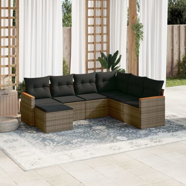 7-delige Loungeset met kussens poly rattan grijs