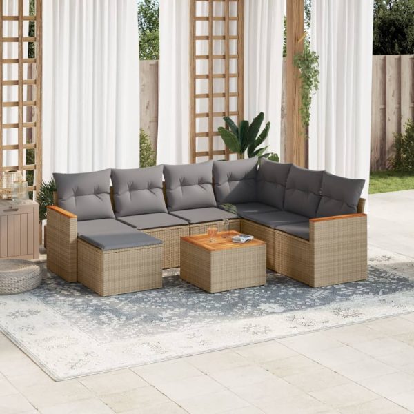 8-delige Loungeset met kussens poly rattan gemengd beige