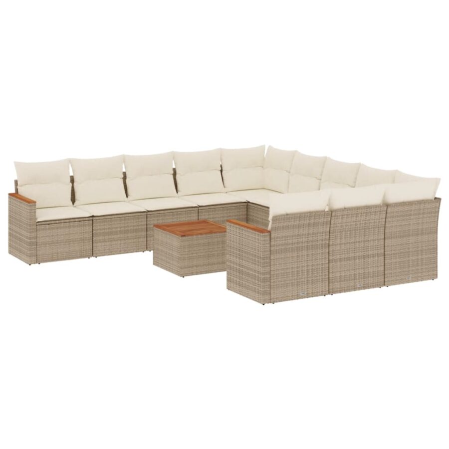 12-delige Loungeset met kussens poly rattan beige - Afbeelding 2