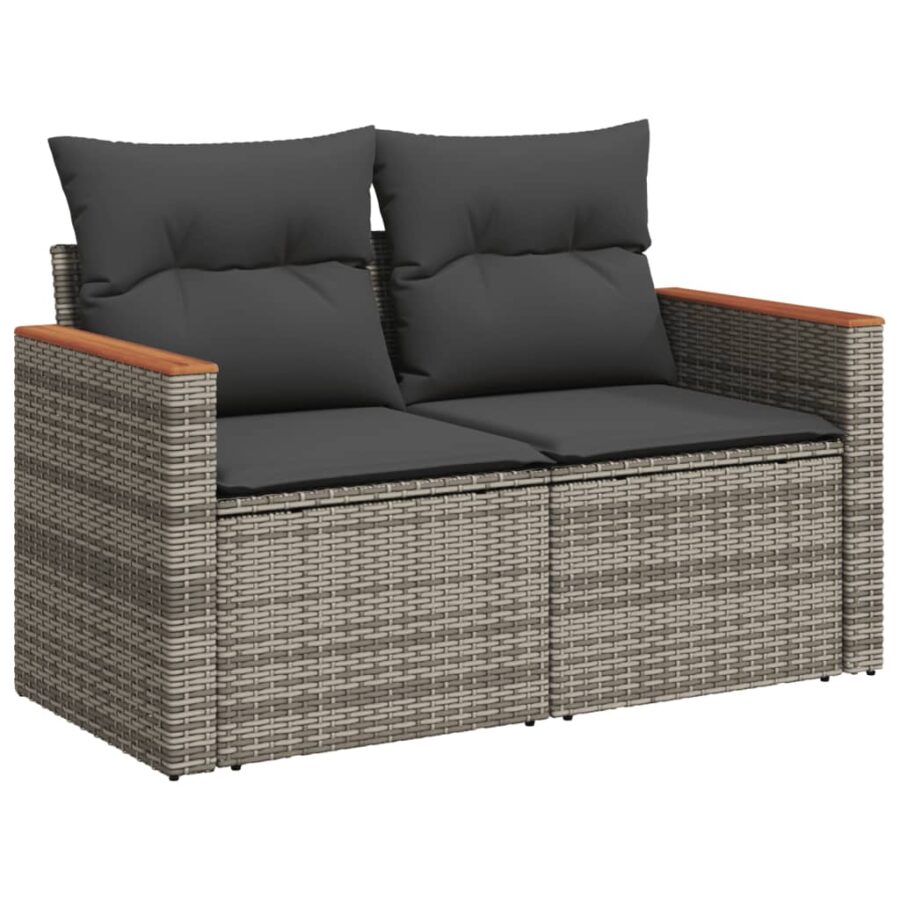 12-delige Loungeset met kussens poly rattan grijs - Afbeelding 5