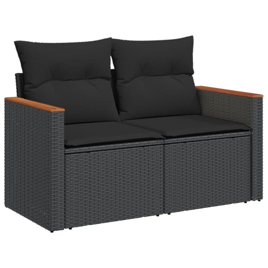 13-delige Loungeset met kussens poly rattan zwart - Afbeelding 6