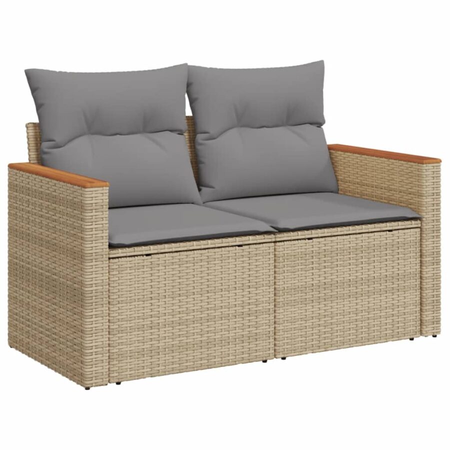 13-delige Loungeset met kussens poly rattan gemengd beige - Afbeelding 5