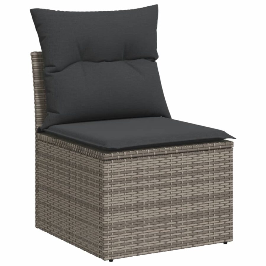 14-delige Loungeset met kussens poly rattan grijs - Afbeelding 3