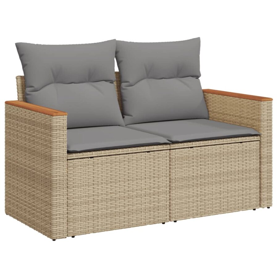 11-delige Loungeset met kussens poly rattan gemengd beige - Afbeelding 5