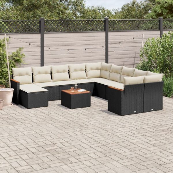 12-delige Loungeset met kussens poly rattan zwart
