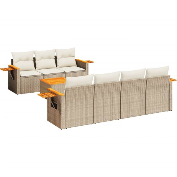 8-delige Loungeset met kussens poly rattan beige