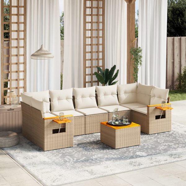 8-delige Loungeset met kussens poly rattan beige