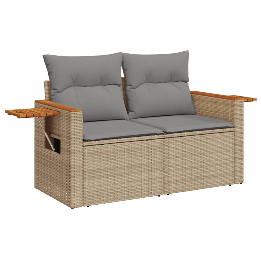5-delige Loungeset met kussens poly rattan beige - Afbeelding 4