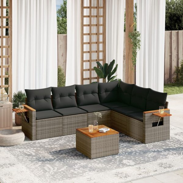 7-delige Loungeset met kussens poly rattan grijs