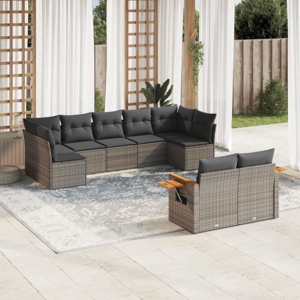 9-delige Loungeset met kussens poly rattan grijs