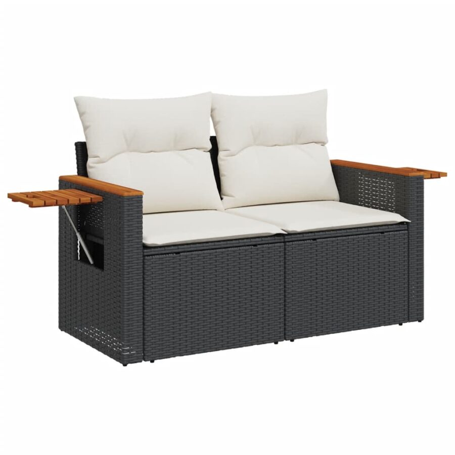 10-delige Loungeset met kussens poly rattan zwart - Afbeelding 5