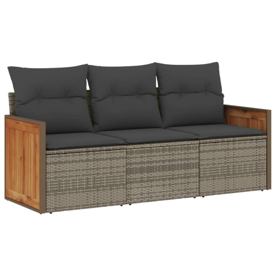 3-delige Loungeset met kussens poly rattan grijs - Afbeelding 2