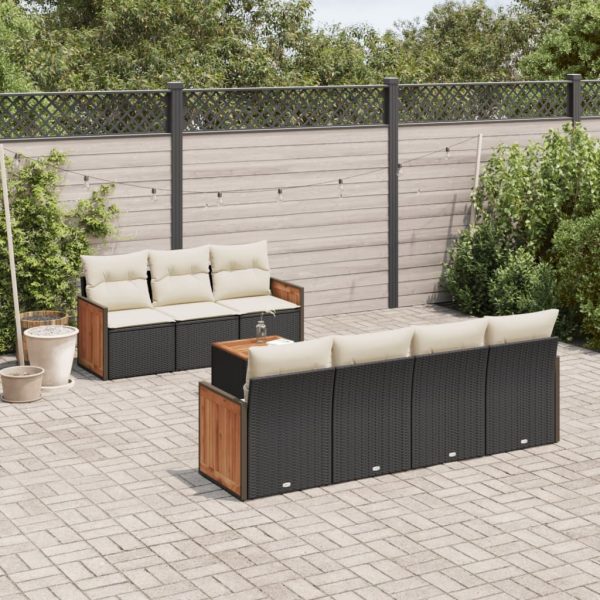 8-delige Loungeset met kussens poly rattan zwart