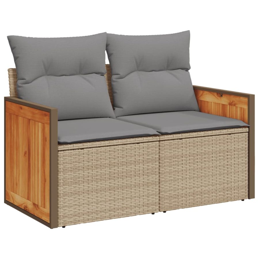 6-delige Loungeset met kussens poly rattan beige - Afbeelding 3