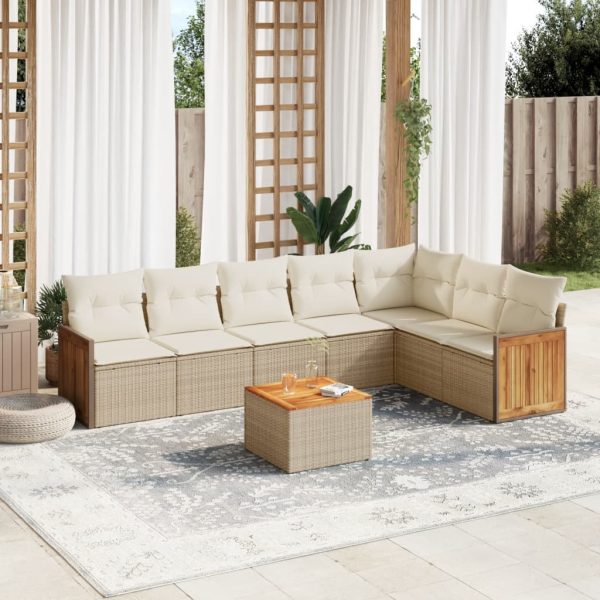 8-delige Loungeset met kussens poly rattan beige