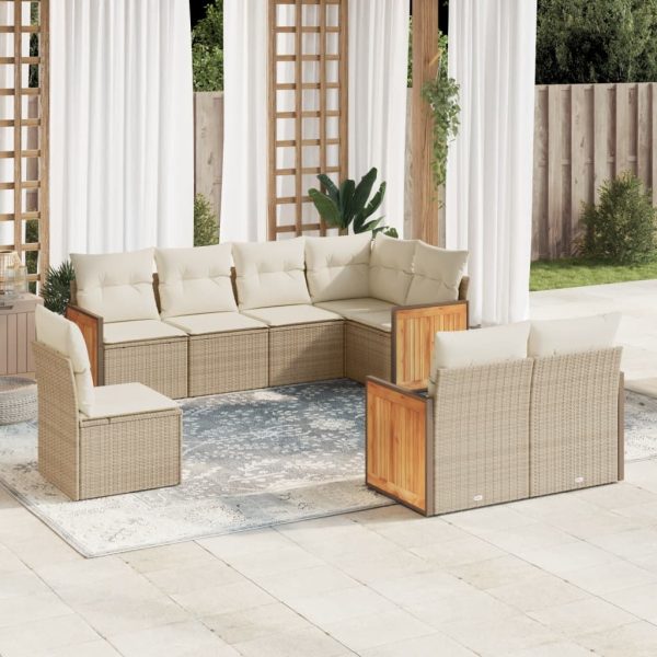 8-delige Loungeset met kussens poly rattan beige