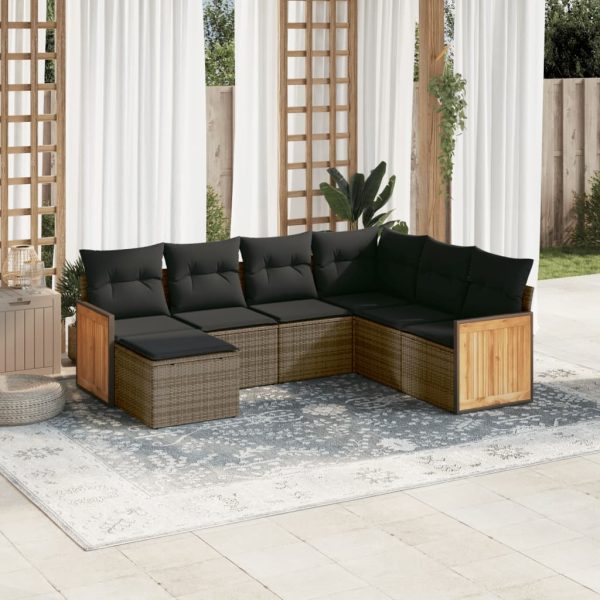 7-delige Loungeset met kussens poly rattan grijs