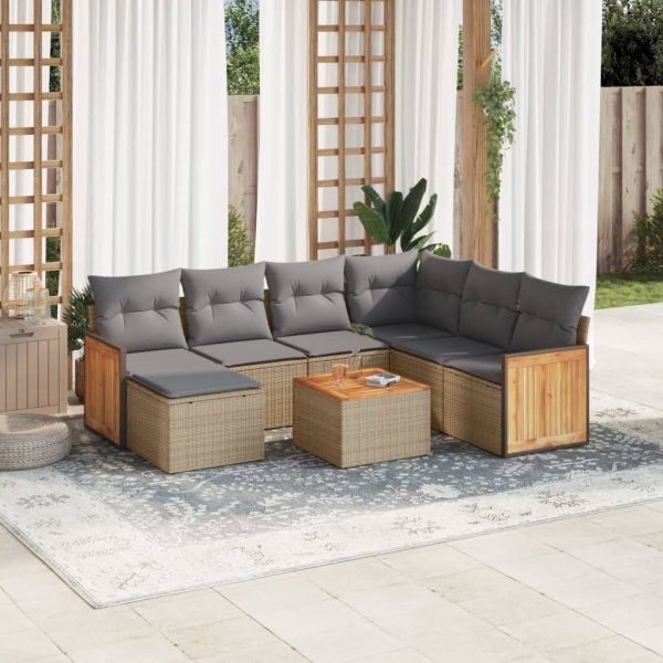 8-delige Loungeset met kussens poly rattan beige