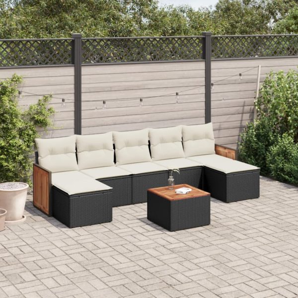 8-delige Loungeset met kussens poly rattan zwart