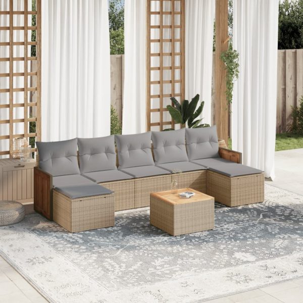 8-delige Loungeset met kussens poly rattan beige