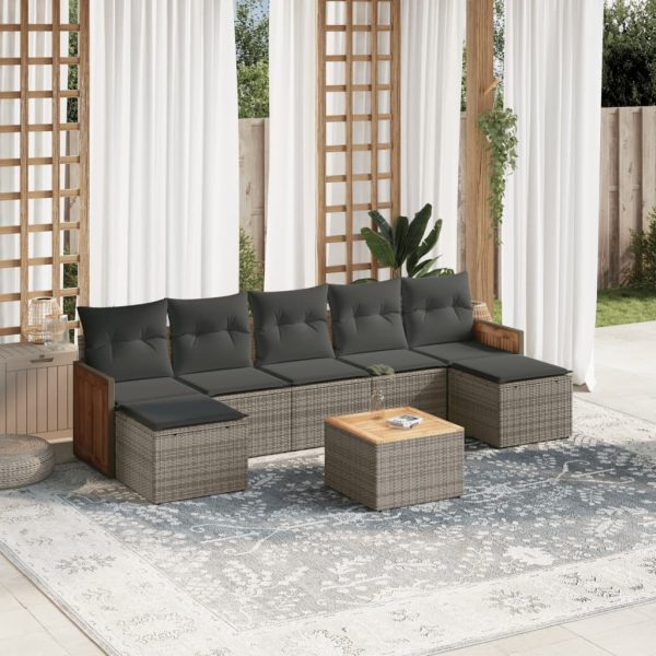 8-delige Loungeset met kussens poly rattan grijs