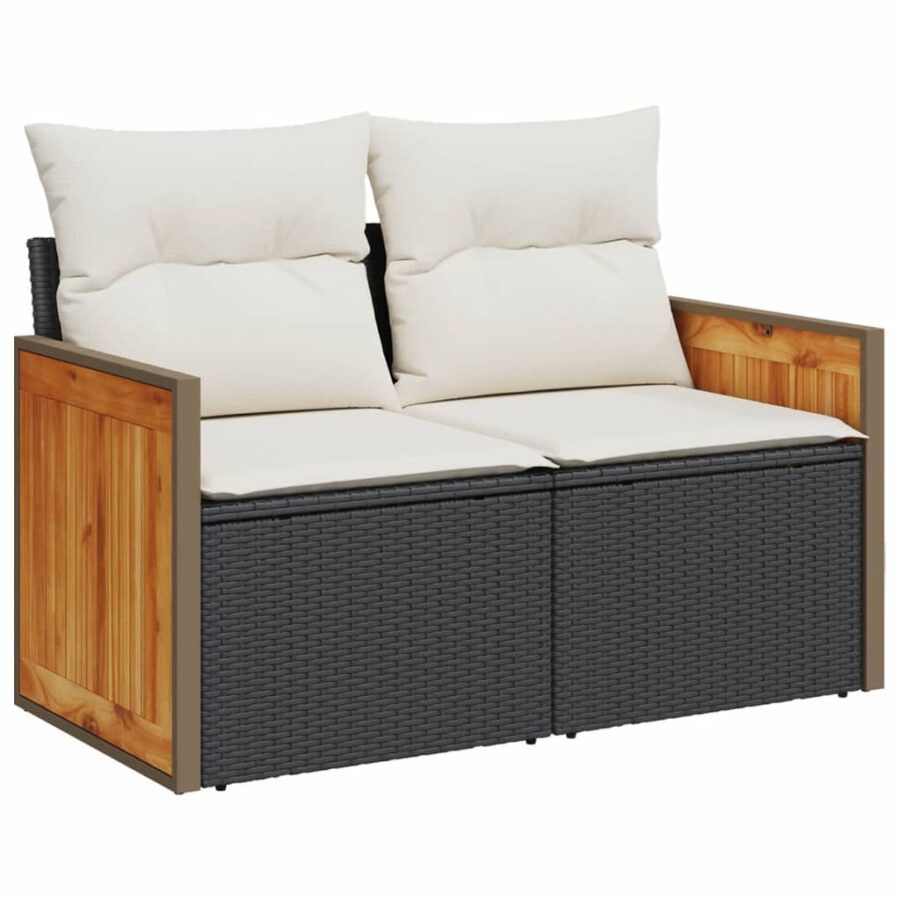 13-delige Loungeset met kussens poly rattan zwart - Afbeelding 3