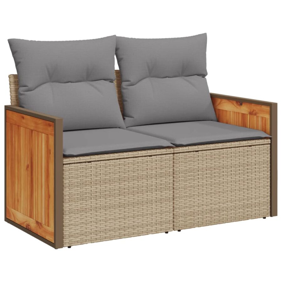 13-delige Loungeset met kussens poly rattan beige - Afbeelding 3