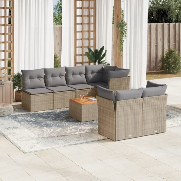 8-delige Loungeset met kussens poly rattan beige