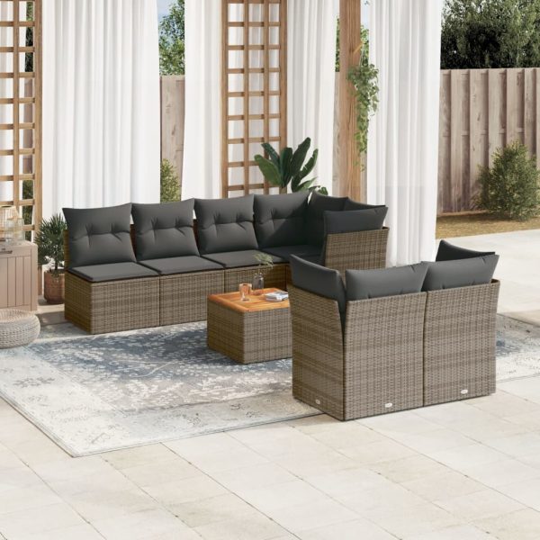 8-delige Loungeset met kussens poly rattan grijs