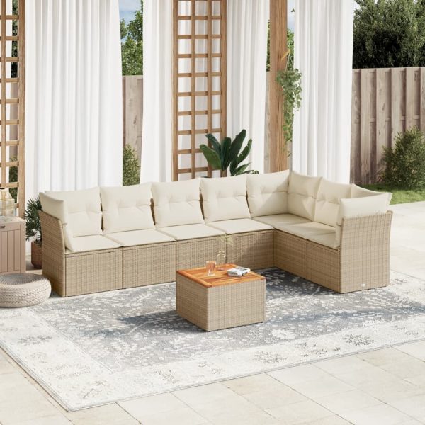 8-delige Loungeset met kussens poly rattan beige