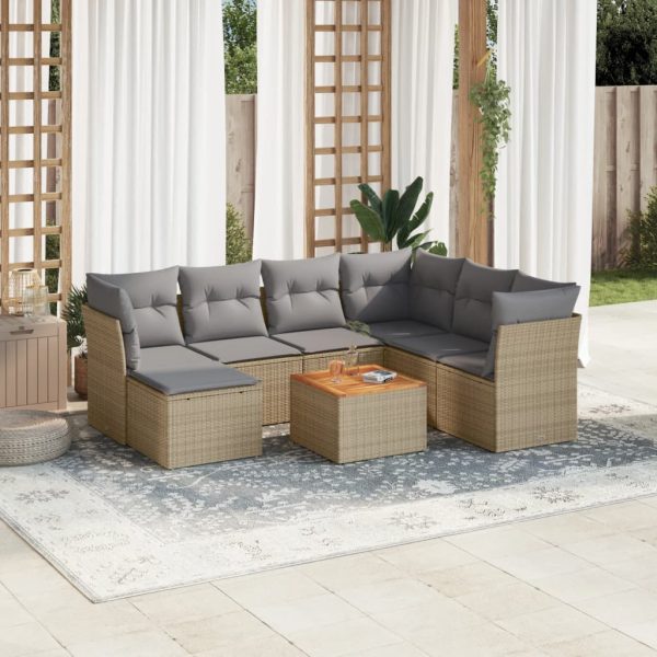 8-delige Loungeset met kussens poly rattan beige