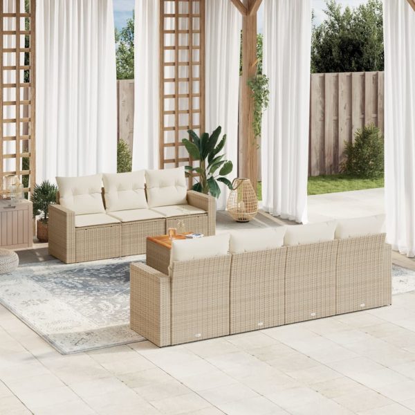 8-delige Loungeset met kussens poly rattan beige