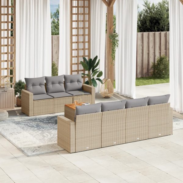 8-delige Loungeset met kussens poly rattan beige