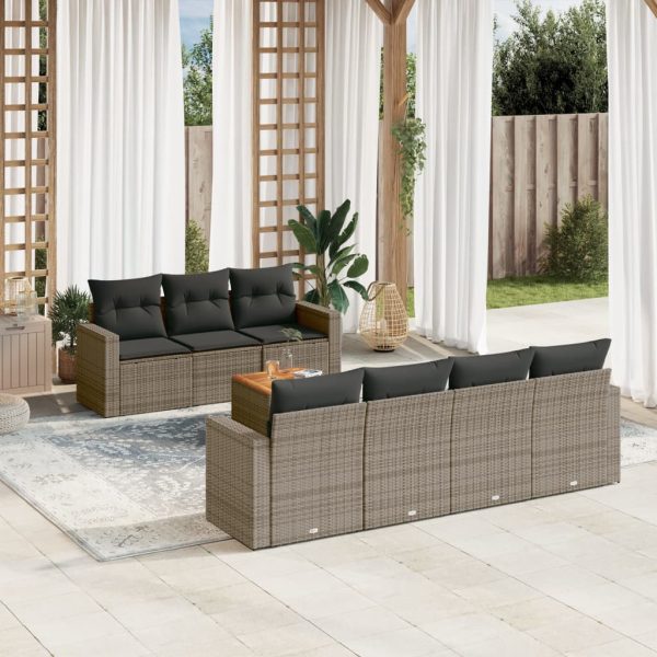 8-delige Loungeset met kussens poly rattan grijs