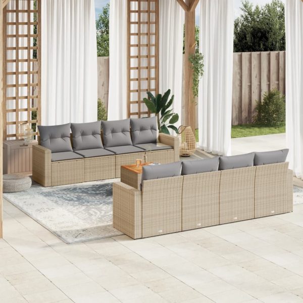 9-delige Loungeset met kussens poly rattan beige