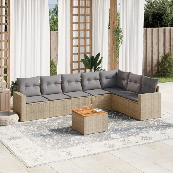 8-delige Loungeset met kussens poly rattan beige